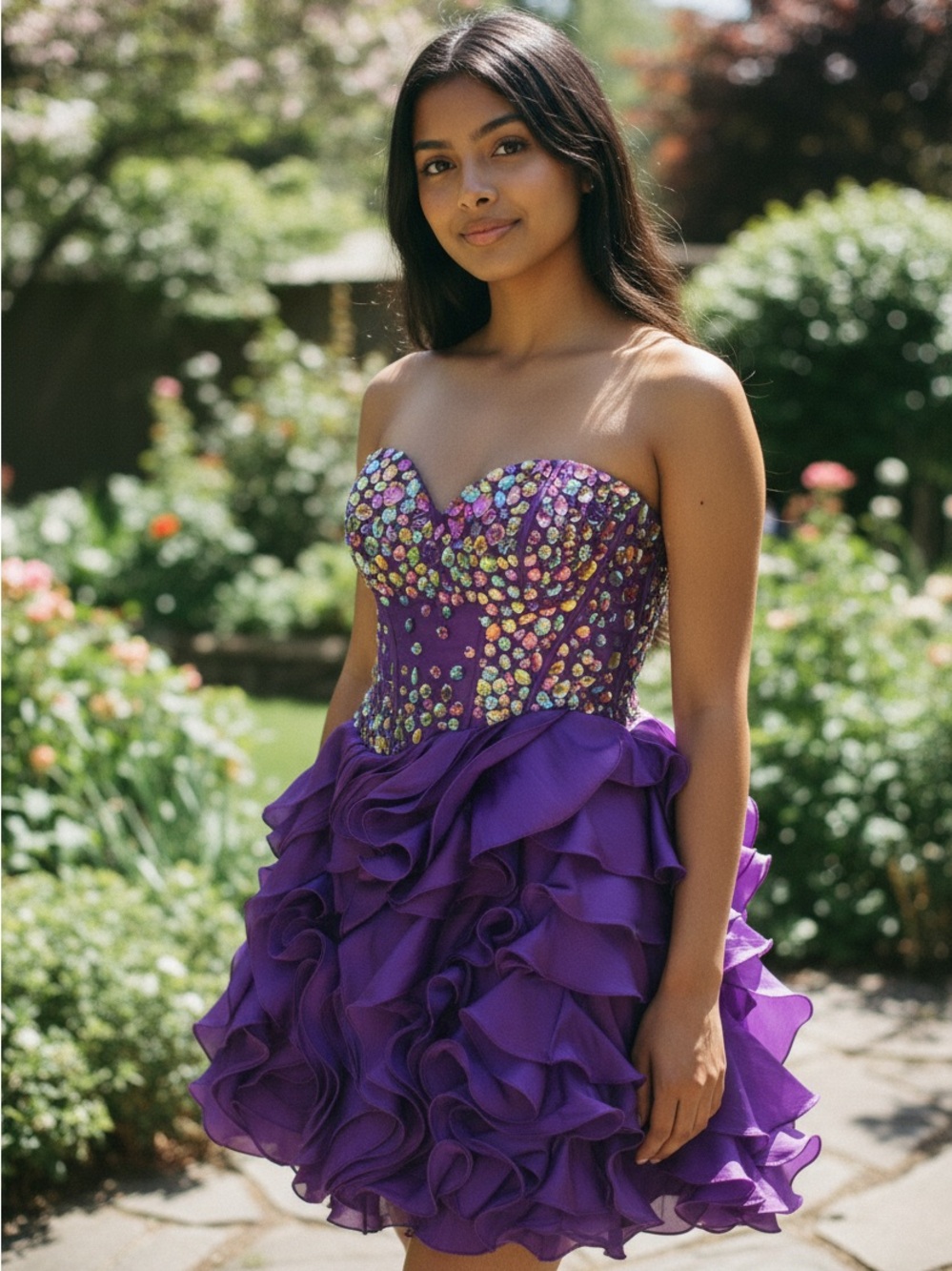 Disney Forever Enchanted Purple Satin Rhinestone Sweetheart Mini Homecoming 4